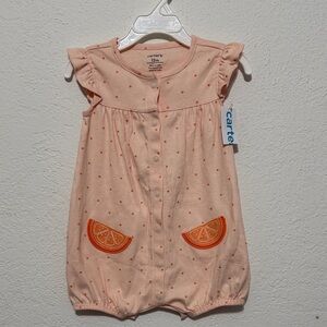 Carter's Peach Polka Dot Romper with Orange Citrus Pockets